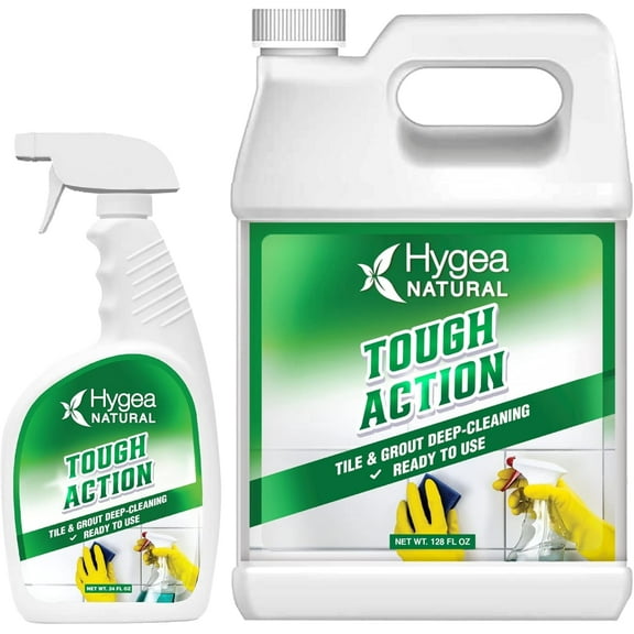 Hygea Natural Tough Tile Cleaner, Shower & Floor Cleaner for Soap Scum and Grout, 24 oz   128 oz Refill