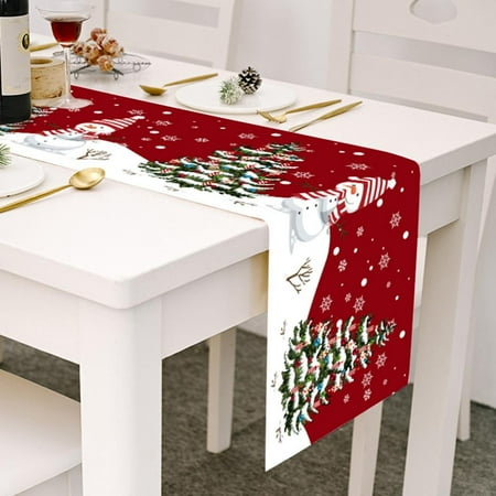 

Christmas Table Runner and Placemats Set Christmas Trees Snowmen Christmas Home Decor Table Mats for Kitchen Dining Holiday Party Dinner