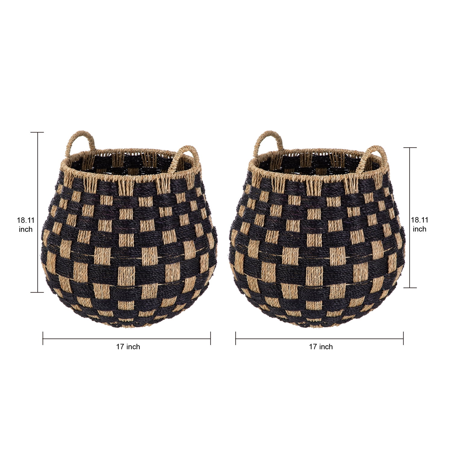 Better Homes & Gardens Large Round Checkered Seagrass Storage Basket with Handles, 2 Pack