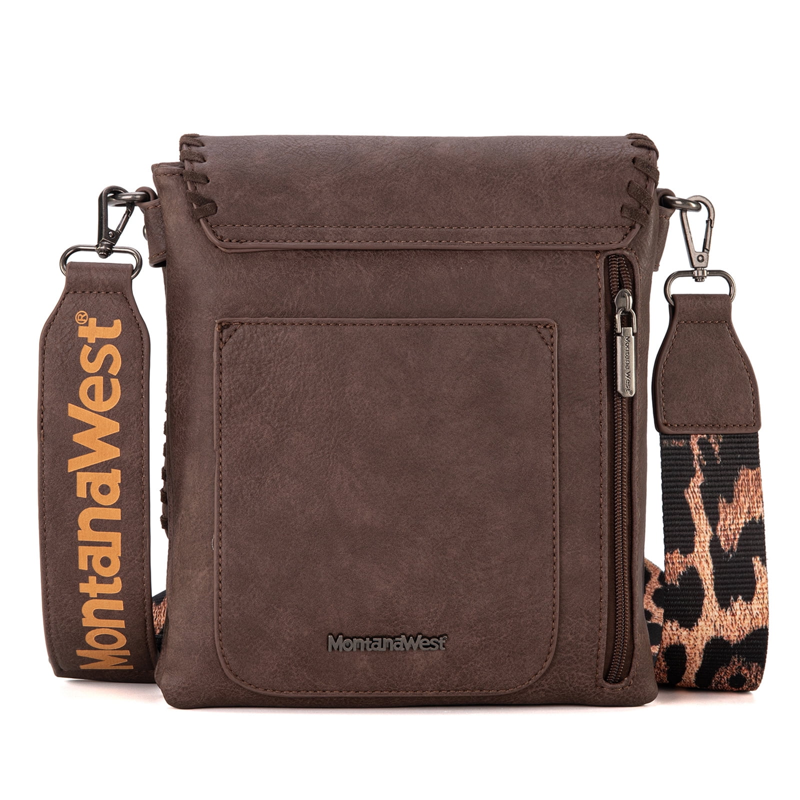 Montana West Crossbody Bags for Women with Dual Compartments Western Crossbody Purse with Leopard Print Guitar Strap, Coffee