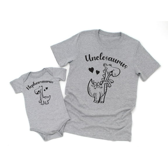 Unclesaurus Men's T-Shirt Cute Funny Dinosaur Love Matching Graphic Tee Nephewsaurus Baby Bodysuit Kids Toddler Shirt