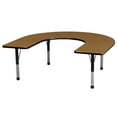 thumbnail image 1 of 60in x 66in Horseshoe Everyday T-Mold Adjustable Activity Table Oak/Black - Chunky with Seven 14in Stack Chairs Navy - Ball Glide, 1 of 2