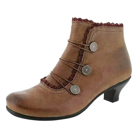 GHSOHS Cowboy Boots for Women Mid Calf Boots Ankle Boots Shoes Booties for Women Leather Boots Round Toe Retro Lace Buckle Short Low Heel Boots Western Cowgirl Boot Rain Boots Work Boots Size 37