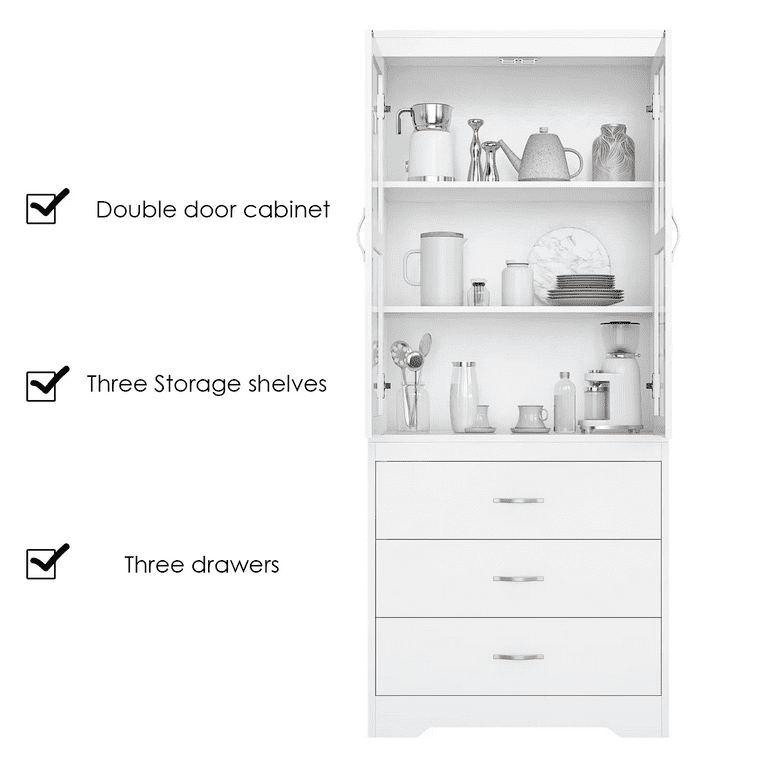 Homfa 72.4'' Tall Kitchen Pantry with 4 Doors, Large Drawer Storage CA