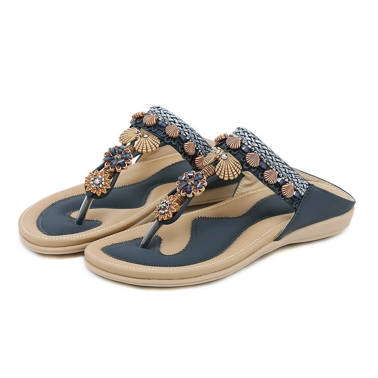 Women Shoes Womens Sandals Flip Flops For Women With Arch Support Comfort  Slip On Casual Bohemia Beach Rhinestone Sandal Ladies Travel Walking Flats