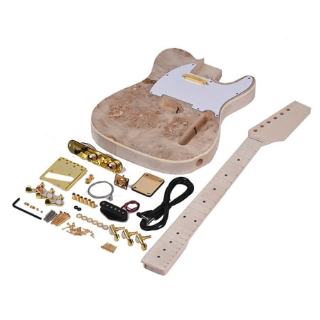 Muslady TL Tele Style Unfinished Electric Guitar DIY Kit Basswood Body Burl Surface Maple Wood Neck &