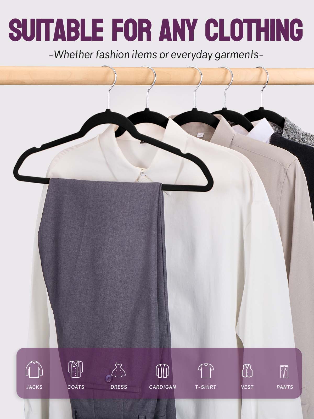cozymood Velvet Hangers 30 Pack, Non-Slip Clothes Hangers with 360 Degree Swivel Hooks, Slim Space-Saving Suit Hangers, Black