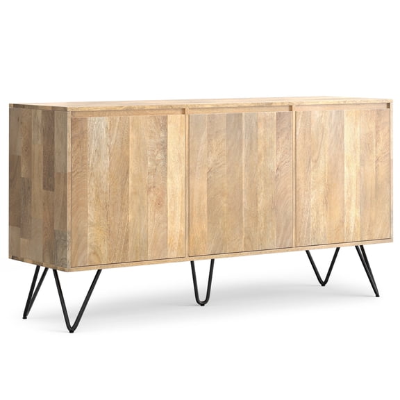 Simpli Home Hunter 60 inch Wide Solid Mango Wood Contemporary 3 Door Sideboard Buffet in Natural