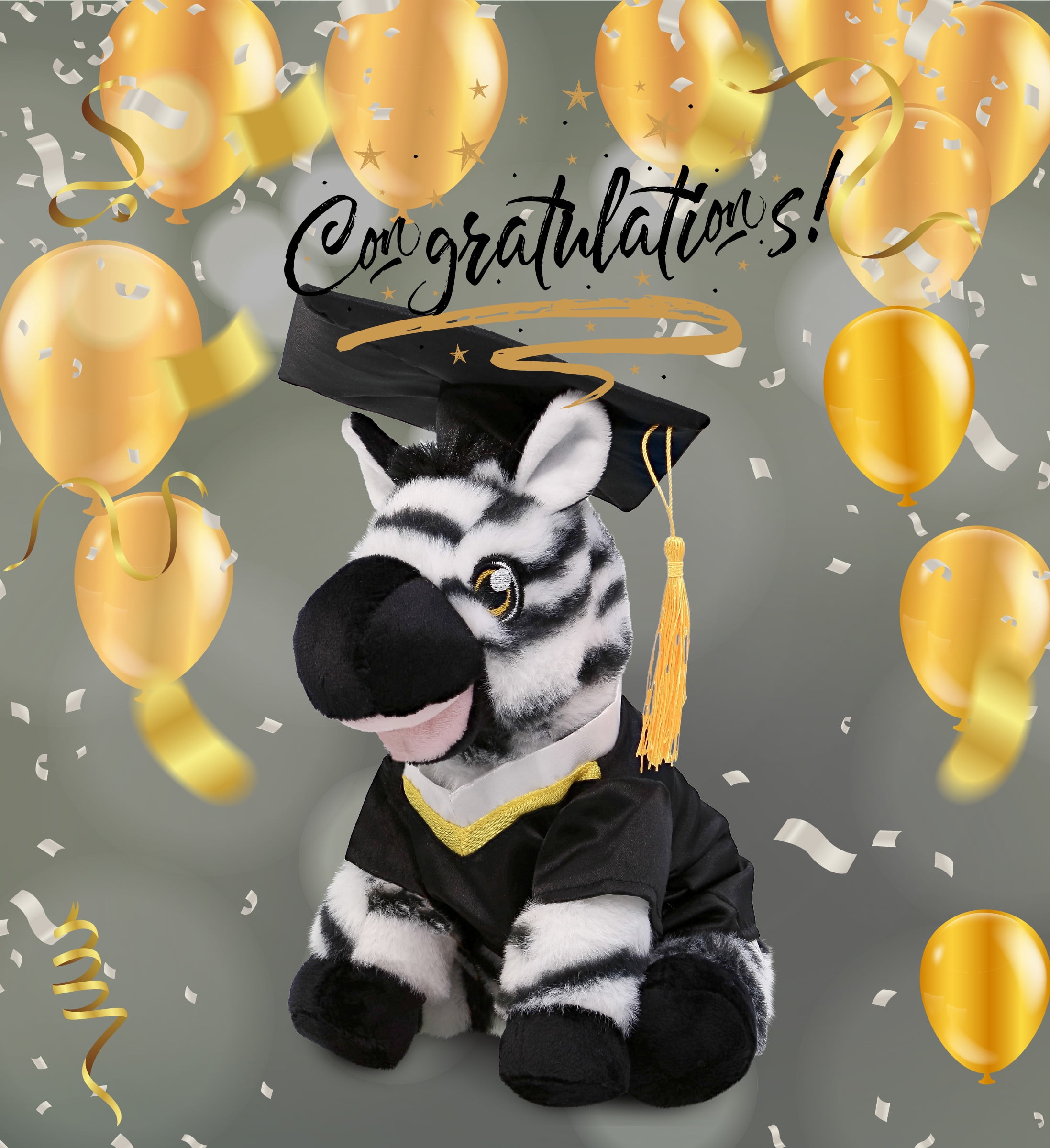 DolliBu Zebra Graduation Plush Toy - Super Soft Zebra Plush Graduation Stuffed Animal Dress Up with Graduation Gown and Cap with Tassel Outfit - Congratulatory Graduation Gift - 9 Inches