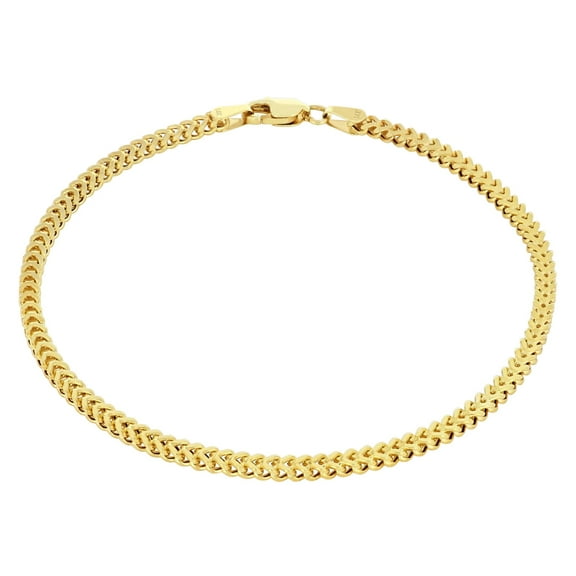 Nuragold 14k Real Yellow Gold Franco Square 2mm Box Chain Wheat Chain Bracelet or Anklet (7"-9") Dainty Italian Jewelry for Men & Women