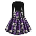 thumbnail image 2 of Kilaqueen Flowy Cocktail Dresses for Women Vintage Long Sleeve Party Dresses Halloween Pumpkin Graphic Long Dresses Plus Size Fall Swing Dress, 2 of 4