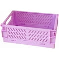 thumbnail image 1 of Mini Collapsible Storage Basket Stackable Storage Bin Crates Container Folding Plastic Storage Box with Handle Foldable Plastic Storage Case for Stationery Snacks Cosmetics(Purple ), 1 of 5
