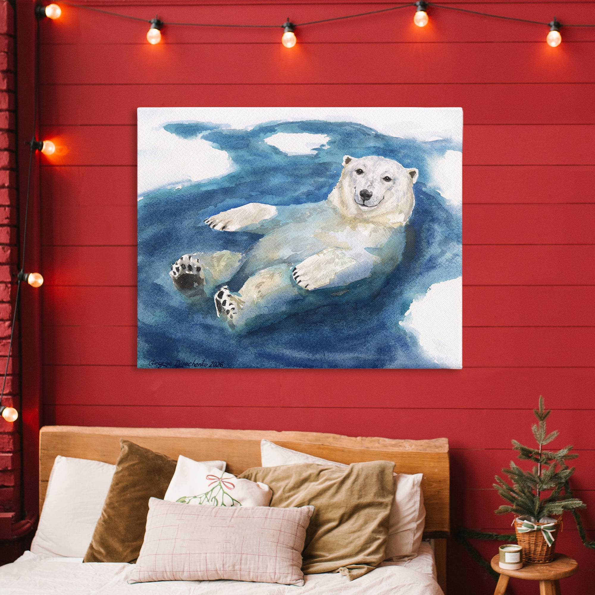 Stupell Industries Polar Bear Icy Bath Time Canvas Wall Art, design by George Dyachenko
