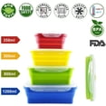 thumbnail image 3 of 4 Pack Silicone Collapsible Food Storage Containers Set BPA Free Folding Lunch Bento Bo Stackable Kitchen Organiser Dishwasher Microwave Safe-Rectangle - -, 3 of 8
