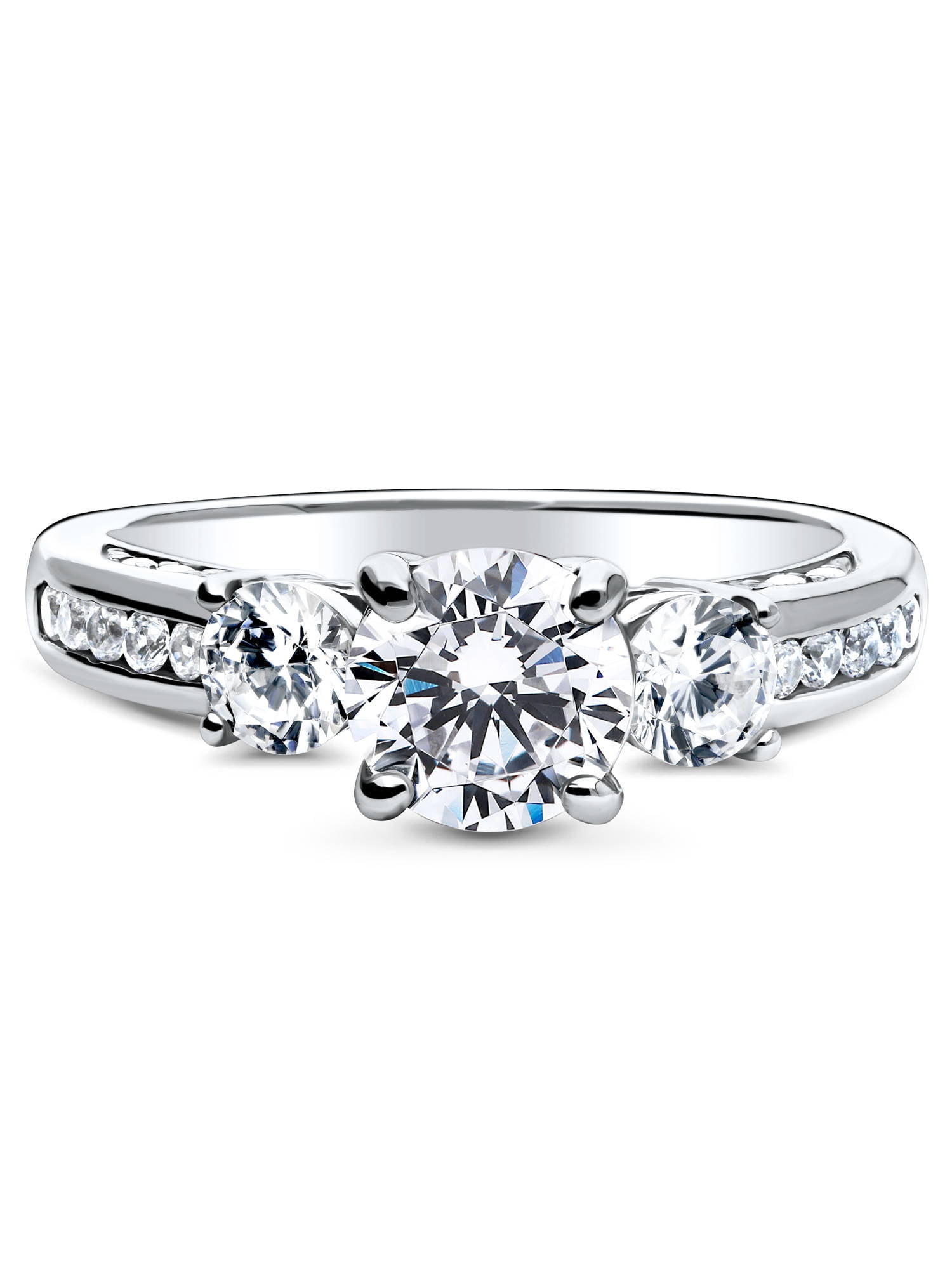 BERRICLE Sterling Silver 3-Stone Wedding Engagement Rings 1 Carat Round Cut Cubic Zirconia CZ Promise Ring for Women, Rhodium Plated Size 4.5