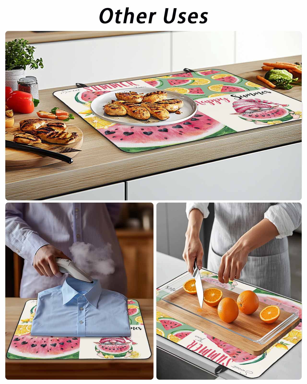 Stove Top Covers for Electric Stove 28.5x20.5 Inches, Red Watermelon Heat Insulation Fireproof Glass Cooktop Protector, Summer Yellow Lemon Gnome Pastoral Countertop Stovetop Cover for Kitchen