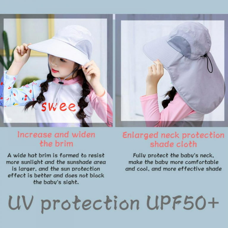2-Pack Kids Girls Boys Beach Sun Hats UV Protection Summer Fishing Bucket  Hat with String Neck Flap Cover