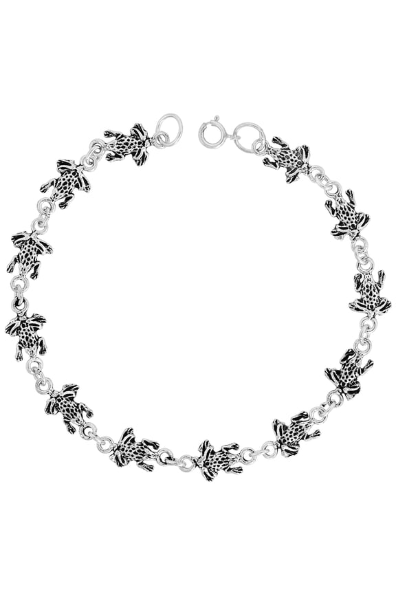 Dainty Sterling Silver Frog Bracelet for Women and Girls 1/4 wide 7.5 inch long