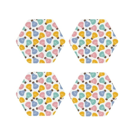 

Leather Coasters Set of 4 - colorful Light Bulb Lightweight Non-Slip Drink Coasters for Desk Anti-Scalding Desk Cup Coasters for Office Table Decor Hexagon