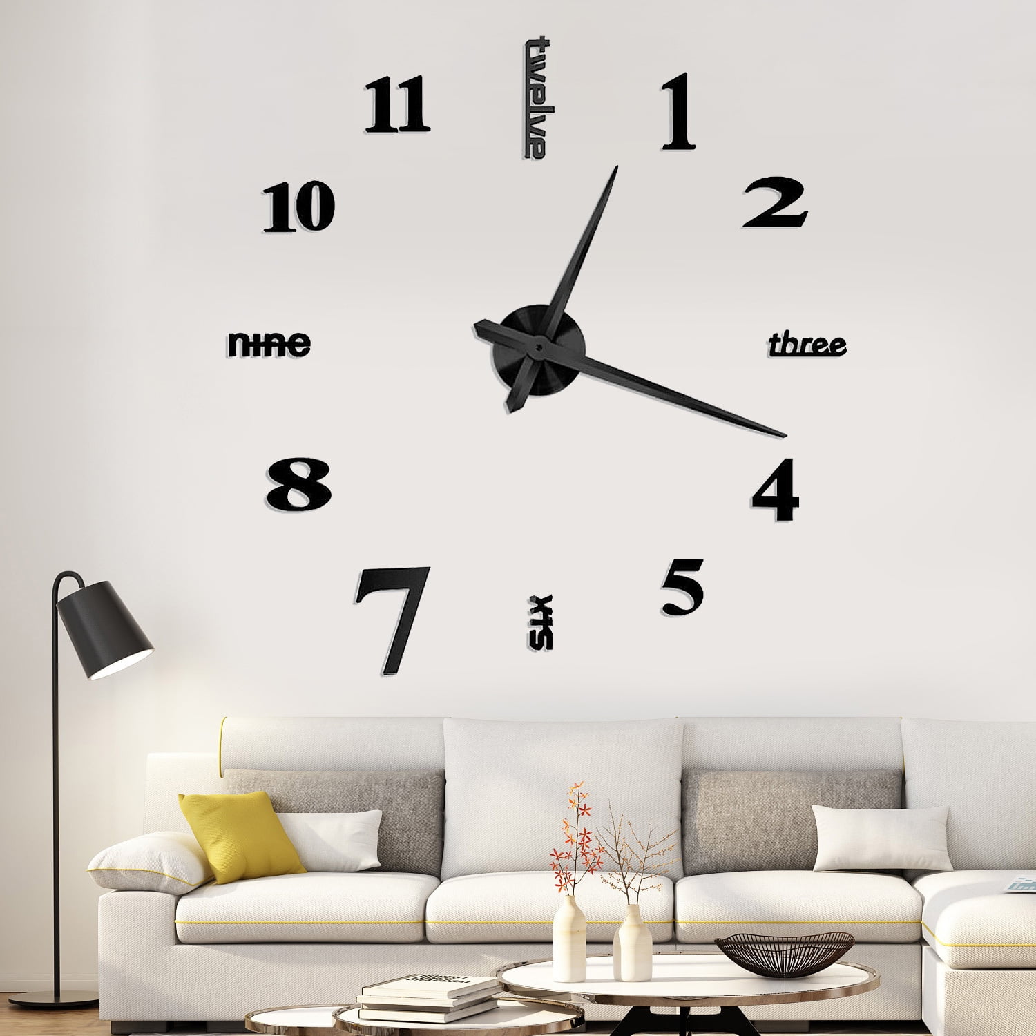 3d Frameless Large Wall Clock Modern Mute Mirror Surface Diy Room Home Office Decorations Black