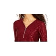 thumbnail image 2 of JM Collection Women's Zipper Trim Metallic Print Top  Red Size Small, 2 of 3