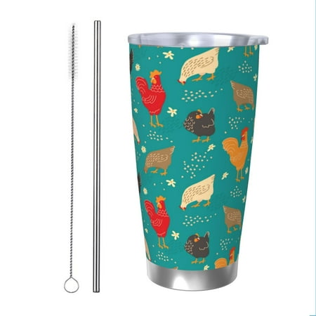 

Vsdgher Cute Hens And Rooster 20 Oz Stainless Steel Vacuum Insulated Travel Mug Coffee Cup for Home Office Outdoor Works Great for Ice Drinks and Hot Beverage -Straw Two-piece Set