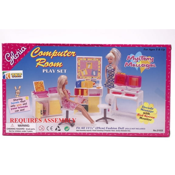 Gloria Dollhouse Furniture Computer Room Play Set for 11.5" Dolls, Includes Desk, Chairs
