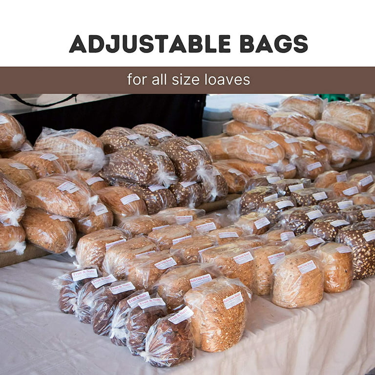 100 Pack Clear Plastic Bread Bags for Homemade Bread Adjustable