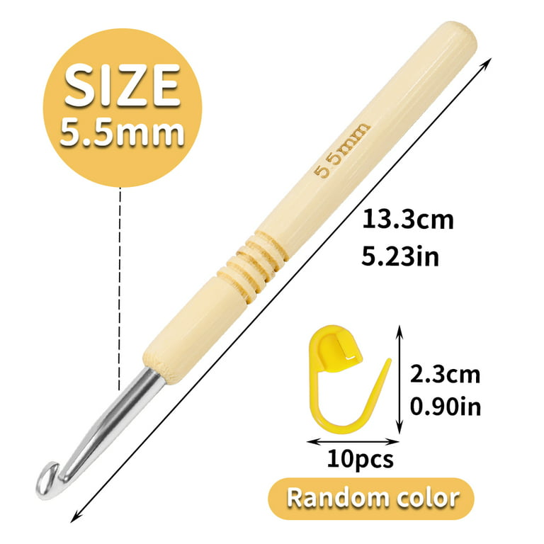  5.5 mm Crochet Hook, Wooden Handle Crochet Hooks 5.5 mm of  Metal Hook, with 3 Big-Eyed Blunt Sewing Needles, 5 Markers and 1 Needle  Storage Bottle, for Crocheting Doll, Scarf, Pillow