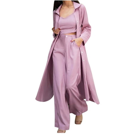 

Halloween Birthday Gifts Womens Tops Set Women s Solid Vneck Long Sleeve Cardigan Coat Tops + Pants Trousers Suit Set