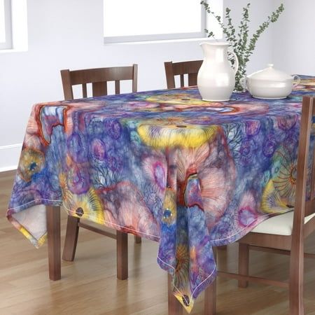 

Cotton Sateen Tablecloth 70 x 144 - Ocean Sea Coral Deep Quilt Block Watercolor Colorful Painted Life Creatures Abstract Nautical Print Custom Table Linens by Spoonflower