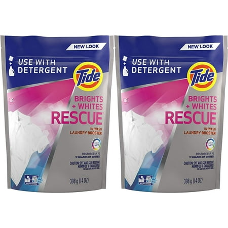 Tide Brights and Whites Rescue in-Wash Laundry Booster, 18 Count (Pack of 2 Brights)