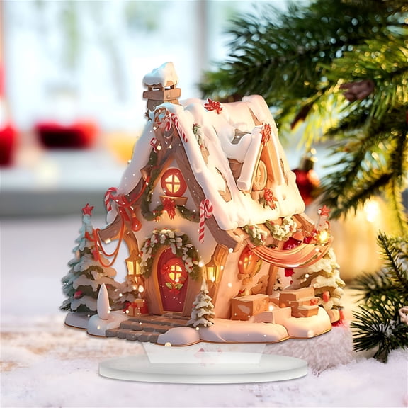 XIBUFE 2026 New Christmas Village Gingerbread House Decorations-2D Acrylic Table Decor,Collectible Ornaments,Christmas Houses Ornament Tabletop Figurine Modern Cute Christmas Decoration