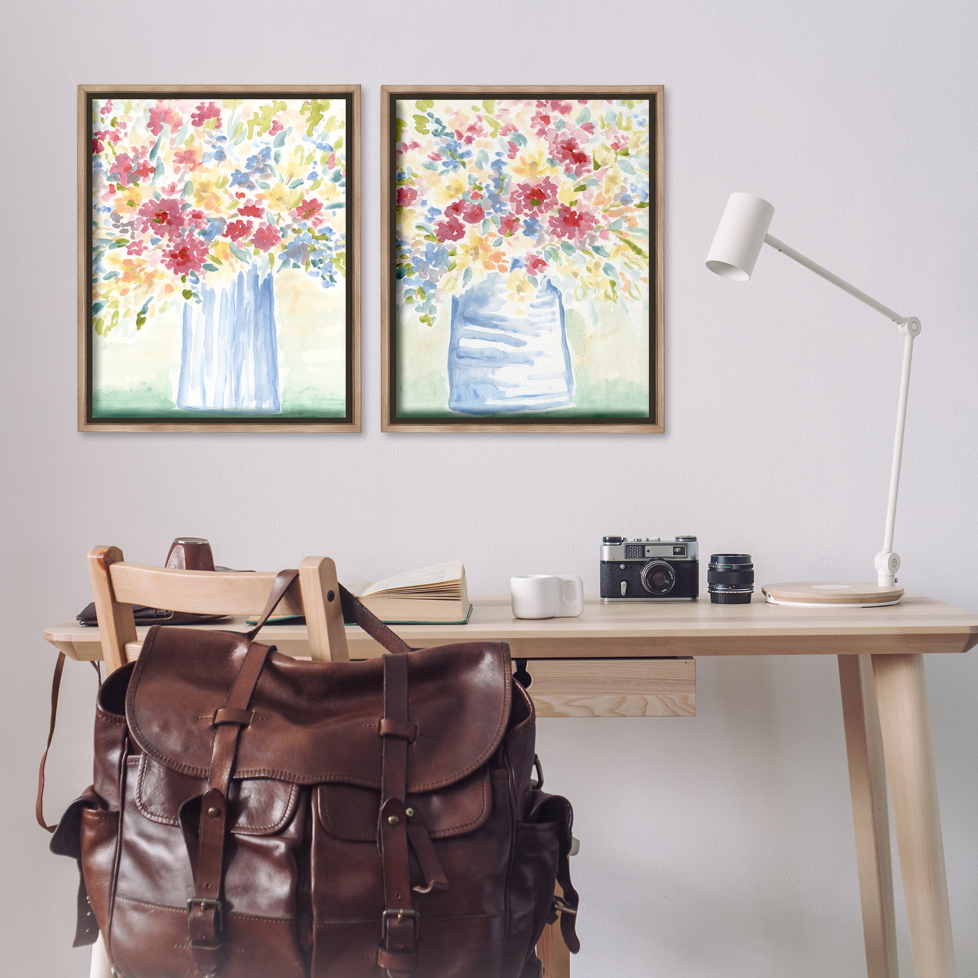 Stupell Industries Soft Speckled Flower Vases Plants & Flowers Painting Brown Floater Framed Canvas Art Print Wall Art, 31 x 25, Set of 2
