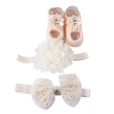 

Aunavey Infant Baby Girl Knitted Socks and Headband Princess Dress Shoes Soft Soles for Newborns Babies Toddlers 0-12M (3pcs-Set)
