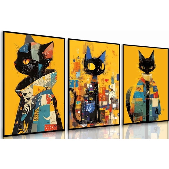 Funny Bathroom Black Cat Canvas Wall Art Vintage Cat Taking Bath Reading Newspaper Poster Print Modern Blue Bathroom Decor Pictures Painting for Toilet Laundry Room Artwork Unframed