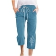 thumbnail image 2 of Womens Capri Pants Clearance, Xunlbb Printed Women’s Elastic Waist For Casual With Casual Pockets Full Length Pants(Blue,XL), 2 of 4