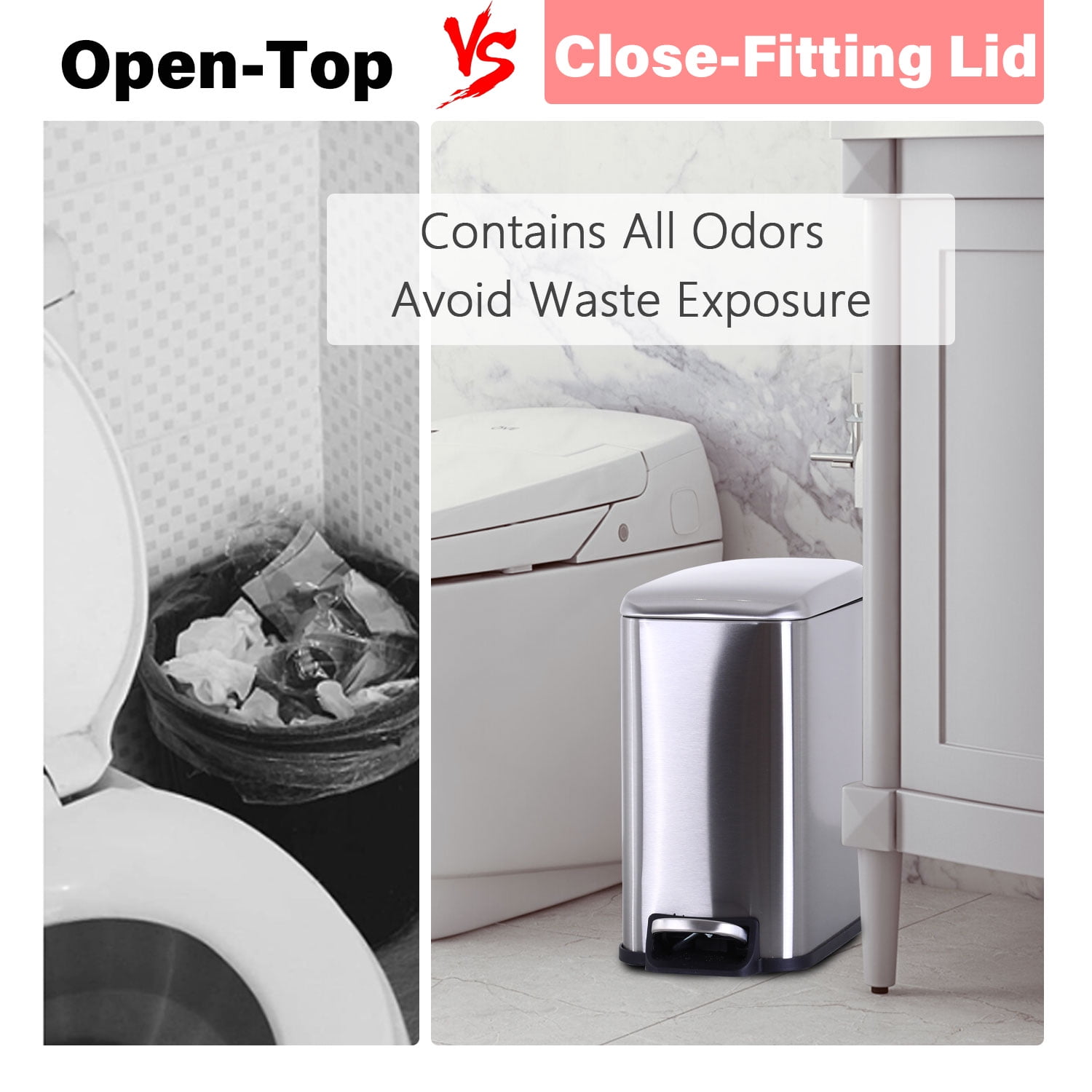 YRLLENSDAN 1.3 Gallon Bathroom Trash Can Kitchen Trash Can with Lid Stainless Steel Garbage Can Small Trash Can with Foot Pedal & Removable Bucket, SS 1 Pack