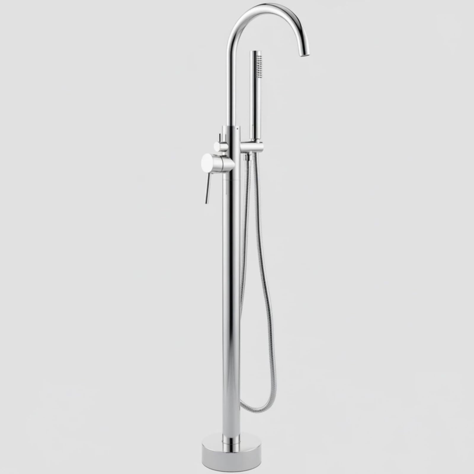 Nygira Freestanding Bathtub Faucet with Handheld Shower, Floor Mount Tub Filler, Bathroom High Flow Solid Brass Construction, Silver