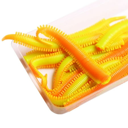 BAGUER Premium Soft Plastic Fishing Bait 10-Pack Lifelike Sand Silkworm Lures 8cm TPR Shrimp-Infused Red Worm Fishing Accessories No. 4 yellow-orange