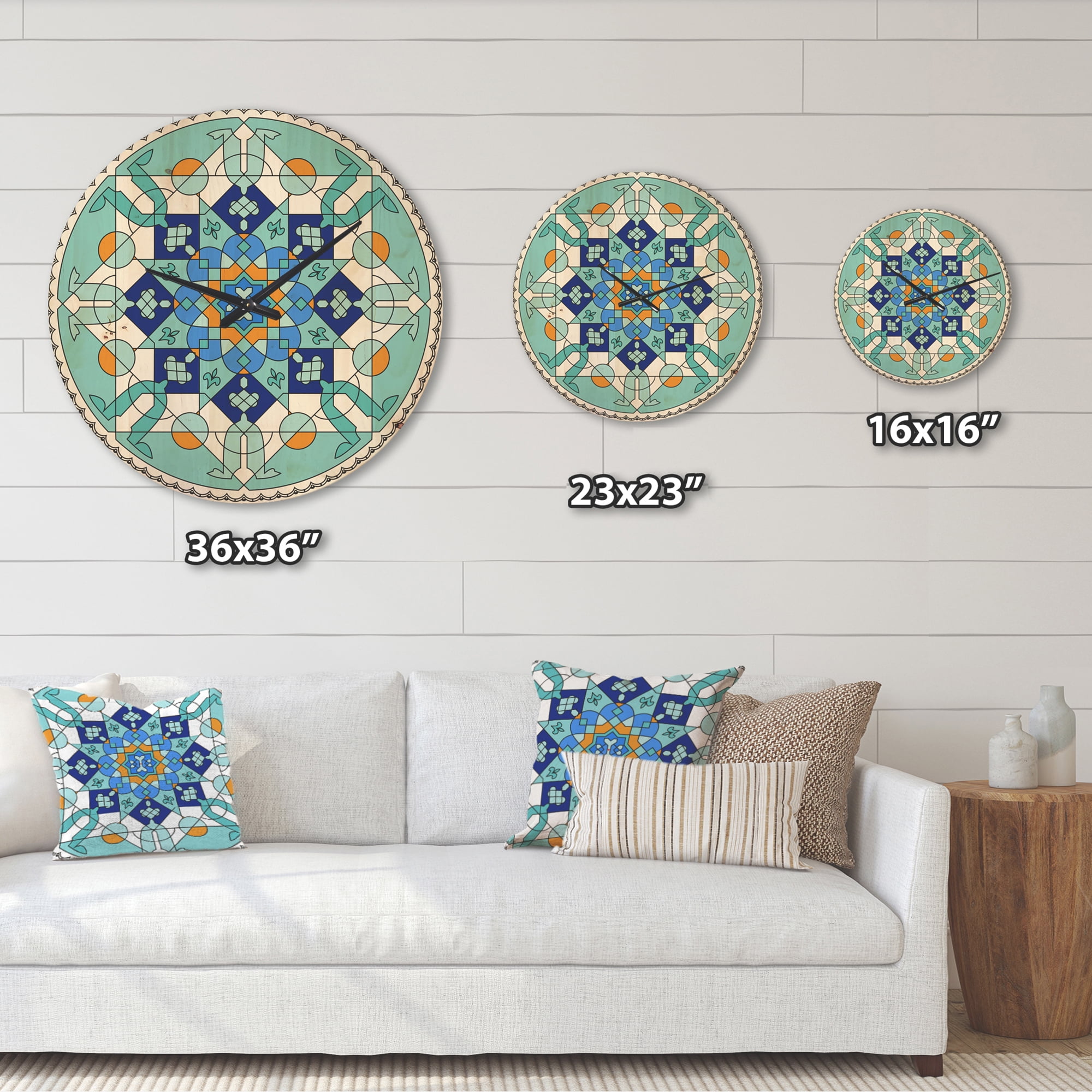 Designart 'Beautiful Blue Morroccan tile ' Modern Wood Wall Clock