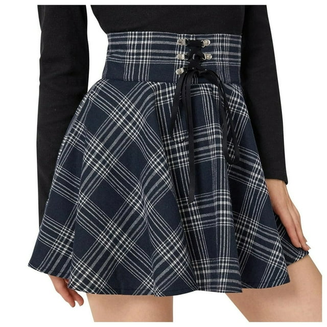 Jupe Femme Mode Rétro Punk à Carreaux Imprimée à Bretelles avec Fermeture Éclair Jupe Courte