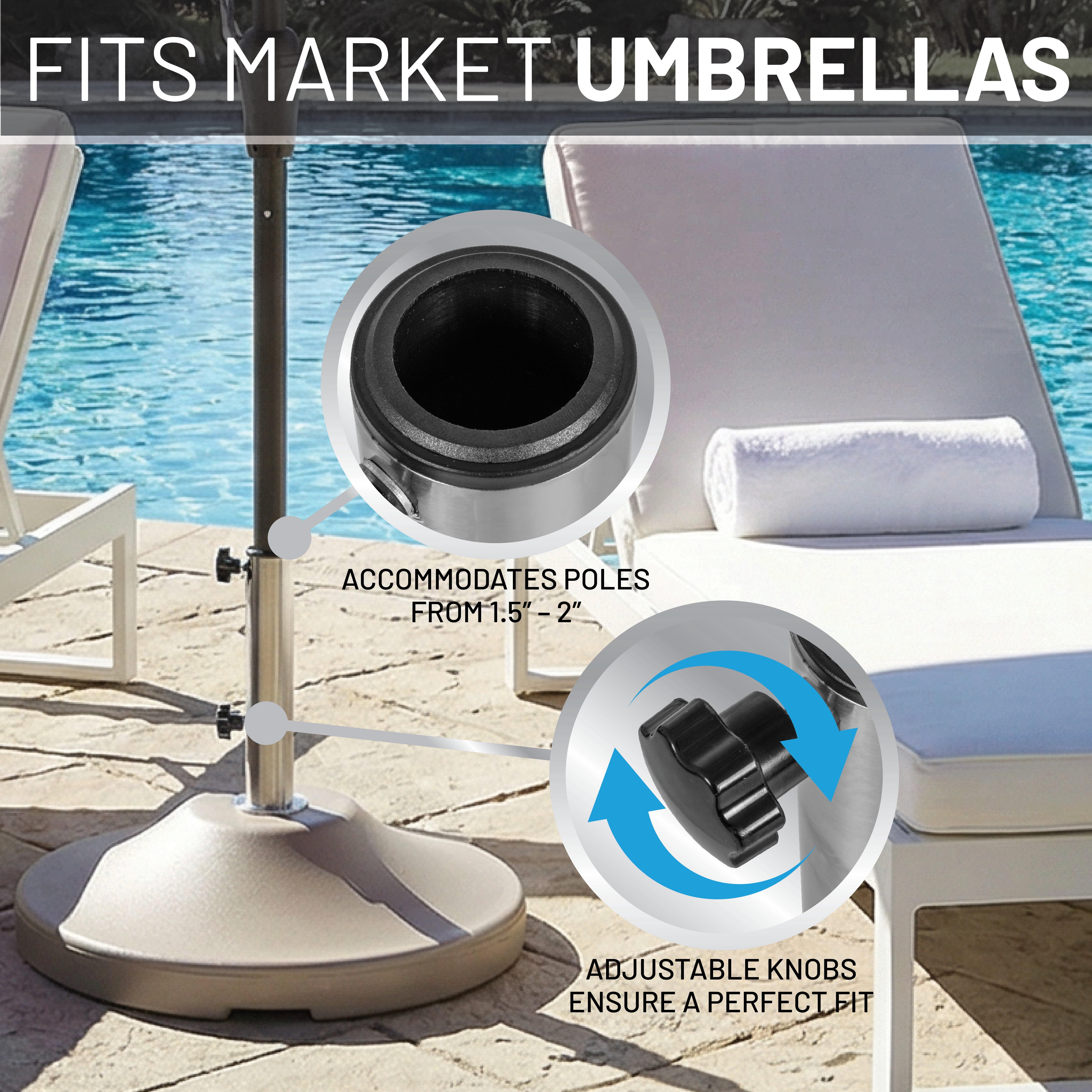 US Weight 120LB Concrete Filled Free Standing Umbrella Base in Beige