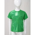 thumbnail image 3 of Hansber Kids Girls Metallic Shiny Jazz Hip Hop Dance Tops Boys Short Sleeve Loose T-Shirt Sportswear Green 140, 3 of 7