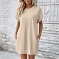 thumbnail image 5 of TEAJOPSUU Women's T-Shirt Dresses Casual Short Sleeve Crew Neck Shift Mini Dresses Knee Length Tunic Tee Shirt Dresses Beige, 5 of 9