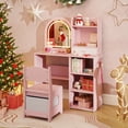 thumbnail image 2 of Costway Kids Vanity Set Princess Girls Makeup Vanity Desk with 3-Color LED Lighted Mirror Pink, 2 of 10