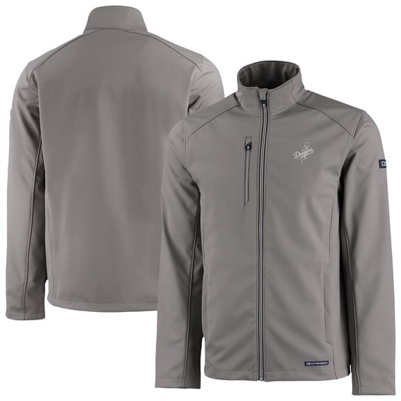 Men's Cutter & Buck Pewter Los Angeles Dodgers Evoke Eco Softshell Recycled Full-Zip Jacket