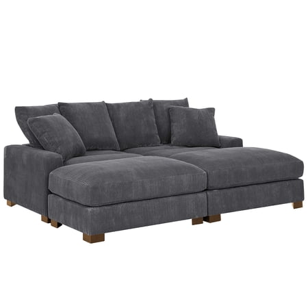 Gray Corduroy Sofa 86 Inch, 4 Seat Modular Sectional Couch with Adjustable Headrests for Living Room