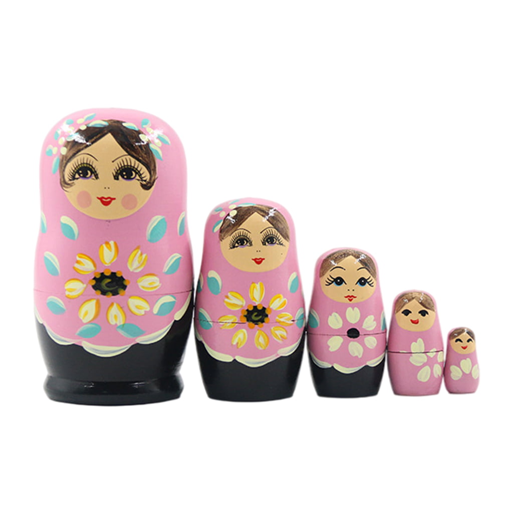 5pcs Purple Female Hand Printed Russian Nesting Dolls Babushka Gift Toys 
