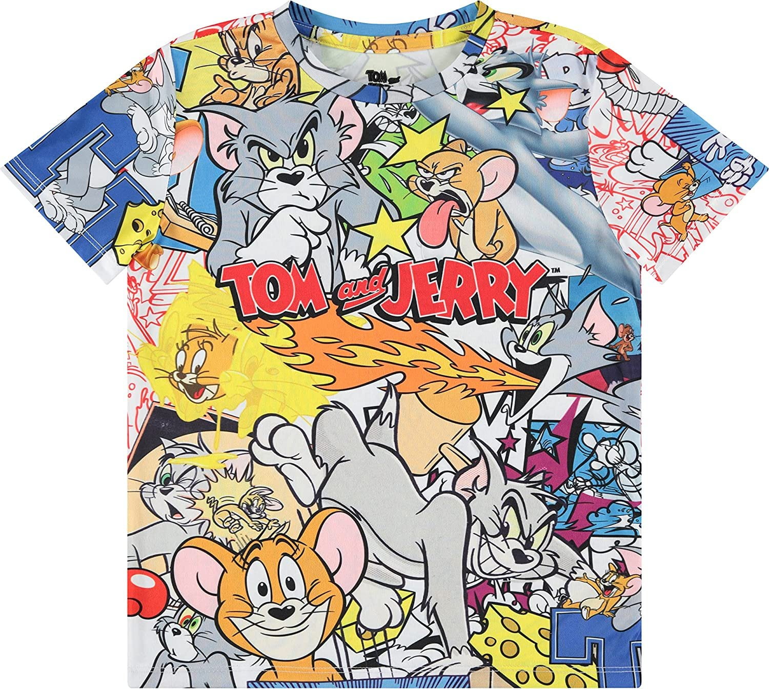 TOM and JERRY Boys Tom & Jerry Battle Shirt Vintage TShirt White, 6/